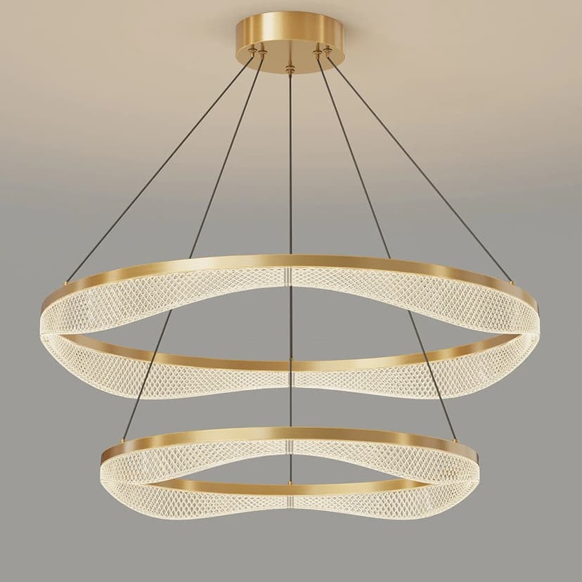Two Tier Gold Chandelier with Acrylic LED Rings for Dining