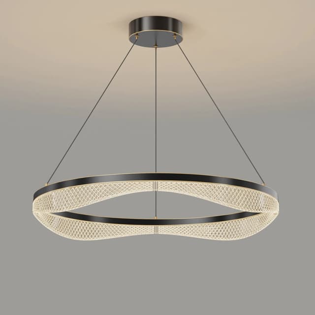 Modern Ring Chandelier in Black Gold with Acrylic LED Diffuser