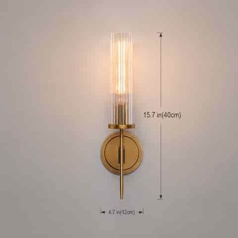 15.7 inch fluted glass and copper wall sconce with clear cylinder shade