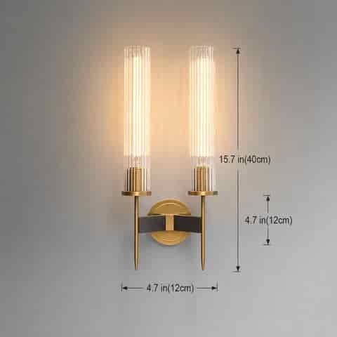 Two light fluted glass and copper wall sconce, 15.7 inches high