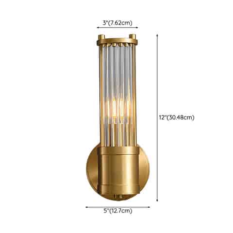 12 inch single brass finish glass rod wall sconce dimension diagram