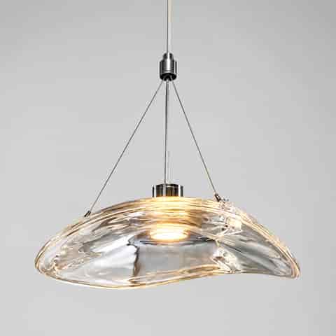 Organic clear glass pendant chandelier with a fluid rippled shade