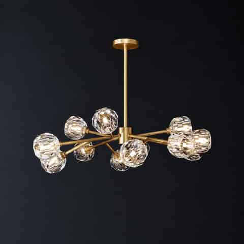 Modern gold crystal style branch chandelier with clustered faceted clear globes