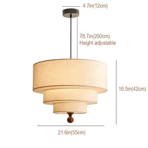 21.6 inch cream three tier fabric drum pendant light with adjustable 78.7 inch suspension