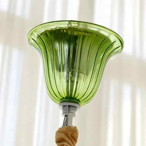 Close up of fluted green glass chandelier suspension detail