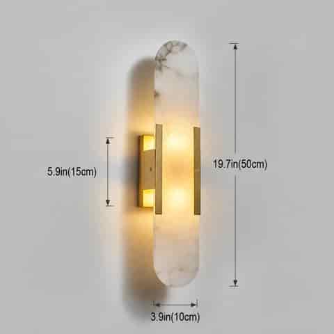 19.7 inch natural alabaster wall sconce with gold finish metal frame