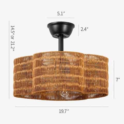 19.7 inch brown scalloped woven fandelier ceiling fan dimensions with black canopy