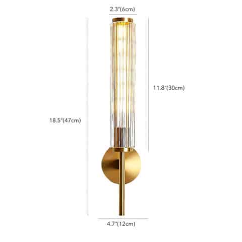 18.5 inch single light fluted glass and copper wall sconce dimension view