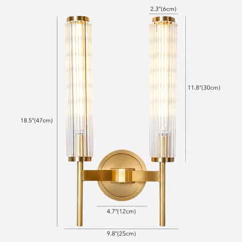 18.5 inch two light fluted glass and copper wall sconce dimension view