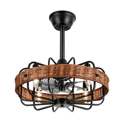 4 light rattan drum semi flush mount ceiling light on white background