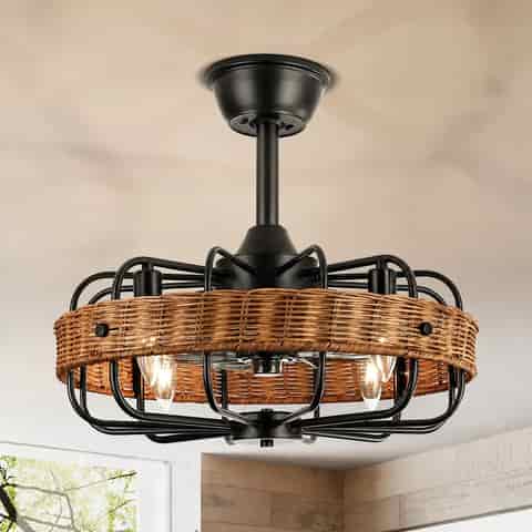 Product collage of rattan ceiling light with natural rattan shade and black metal finish